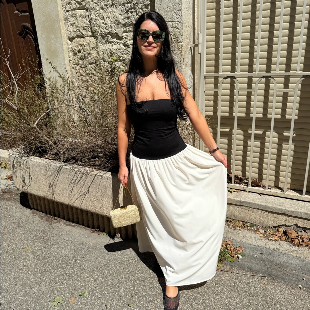 Commense Black and Cream strapless Dress
